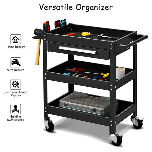 Service Tool Cart Tool Organizers, 330 LBS Capacity 3-Tray Rolling Utility Cart