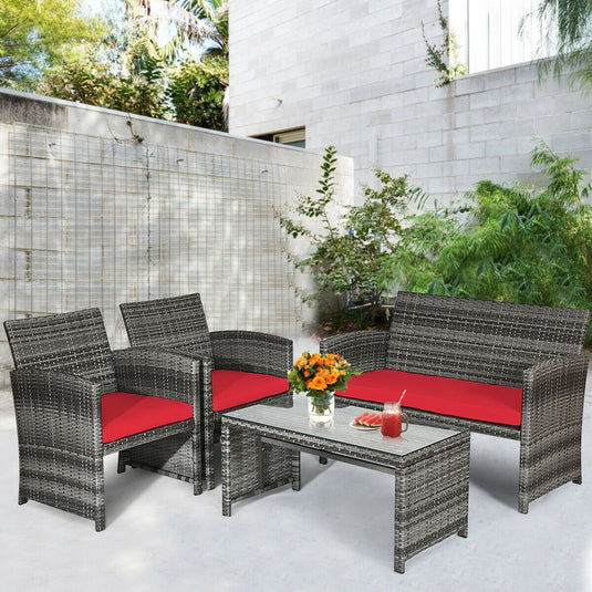 Goplus 4-Piece Rattan Patio Furniture Set, Wicker Rattan Furniture Set