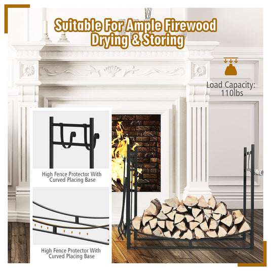 Firewood Rack with Tool Set  36' /30' Fireplace Log Holder - GoplusUS