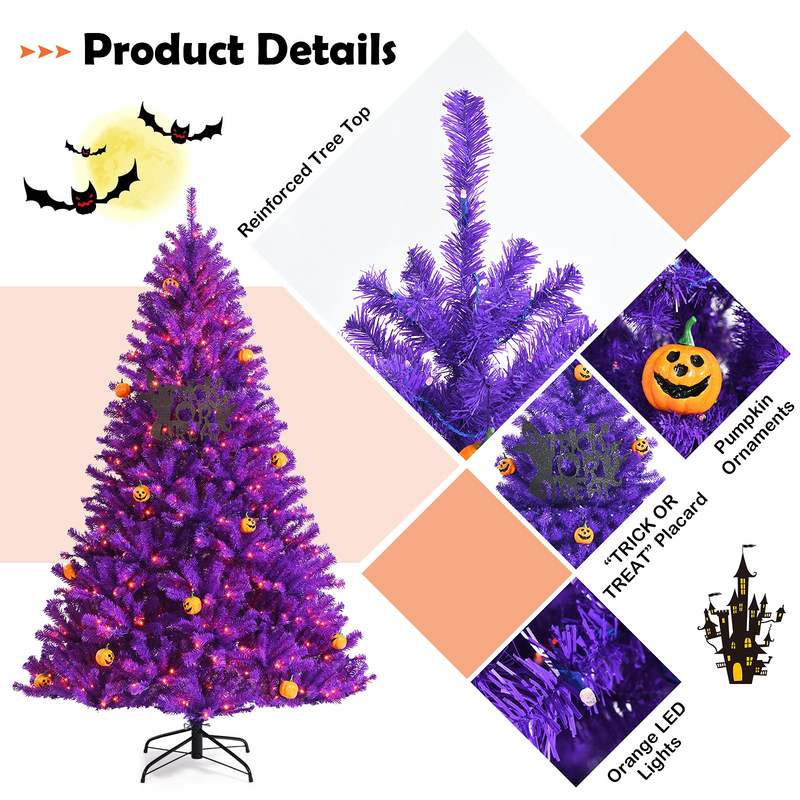 Load image into Gallery viewer, Goplus Prelit Purple Halloween Tree, Artificial Hinged Christmas Tree, Perfect Halloween Decoration for Holiday Festival Parties - GoplusUS

