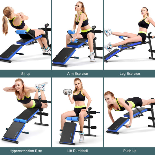 6 in 1 Adjustable Sit Up Bench, Foldable Utility Weight Bench - GoplusUS