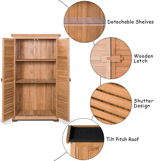 Outdoor Storage Shed Wooden Shutter Design Fir Wood Lockers for Garden Yard - GoplusUS