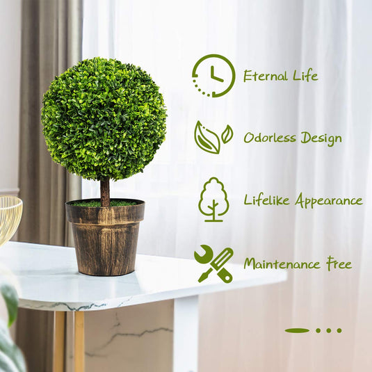 22" Artificial Ball Shaped Tree, Boxwood Tabletop Plant - GoplusUS