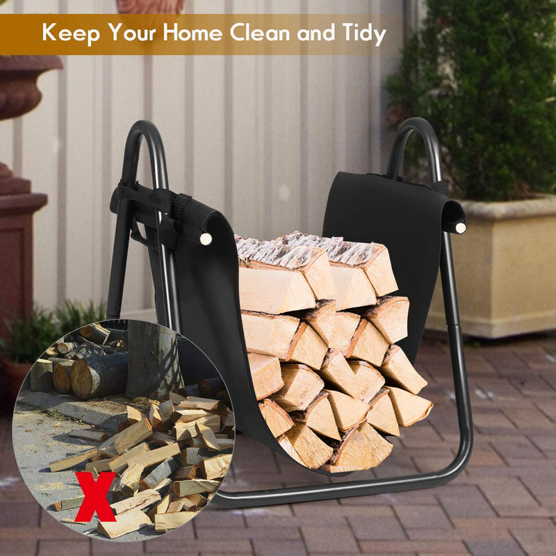 Load image into Gallery viewer, Firewood Log Holder with Canvas Tote Carrier - GoplusUS
