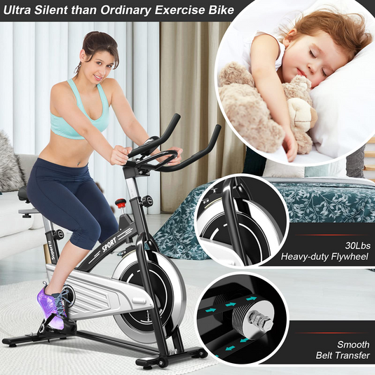 Indoor Exercise Cycling Bike, Smooth Belt Drive Stationary Bike W/ Heart Rate, LCD Monitor - GoplusUS