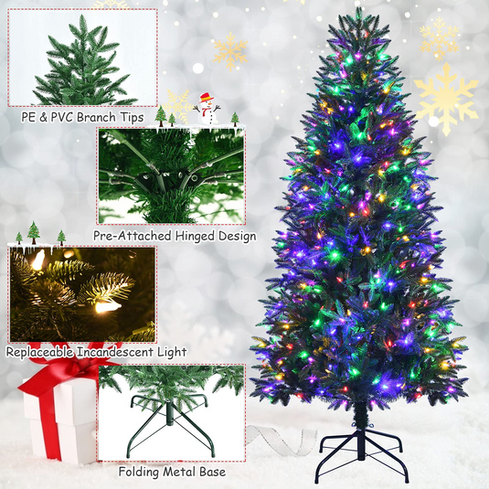 Goplus Artificial Christmas Tree, Hinged Xmas Pine Tree, Decoration for Indoor Holiday Festival - GoplusUS