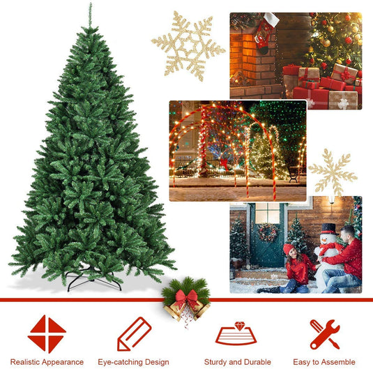 Artificial Douglas Christmas Tree, 7.5 Unlit Hinged Pine Tree with 2254 Branch Tips and Solid Metal Stand - GoplusUS