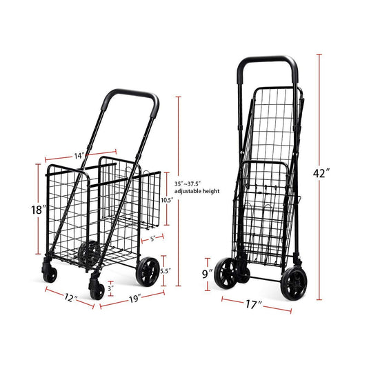 Folding Shopping Utility Cart, Double Basket and 360 Swivel Wheels - GoplusUS