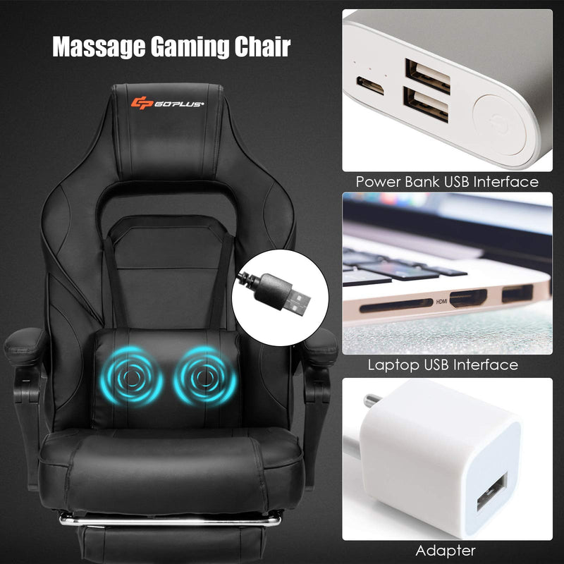 Load image into Gallery viewer, Massage Gaming Chair, Seat Height Adjustment Racing Computer Office Chair - GoplusUS
