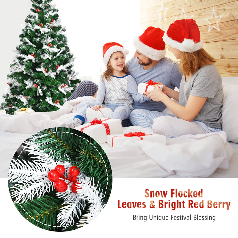 Load image into Gallery viewer, 6ft/7ft  Snow Flocked Christmas Tree, Artificial Hinged XmasTree - GoplusUS
