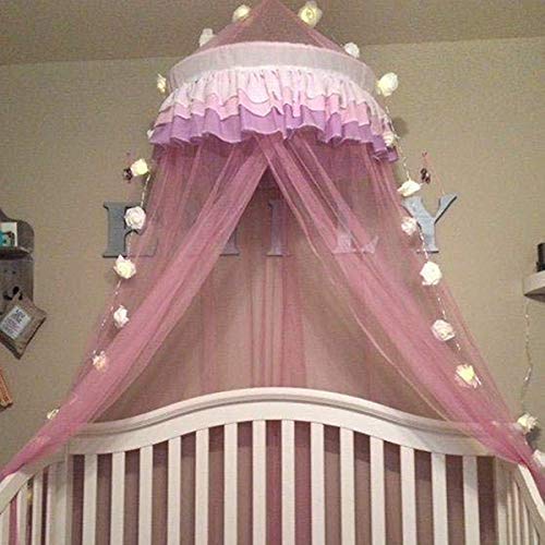 Princess Bed Canopy Netting Dome with Elegant Ruffle Lace