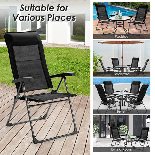 Folding Patio Sling Chairs, Portable Dining Chair with Headrest - GoplusUS