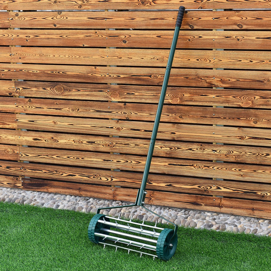 18-inch Rolling Lawn Aerator Garden Yard Rotary Push Tine Spike Soil Aeration Heavy Duty - GoplusUS