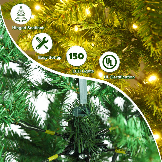 Goplus 5ft Pre-lit Artificial Christmas Tree, Hinged Fir Pencil Christmas Tree with Lights - GoplusUS