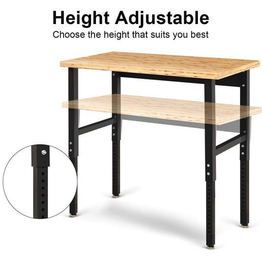 Adjustable Workbench, 48" 1500 Lbs Bamboo Top Work Bench - GoplusUS