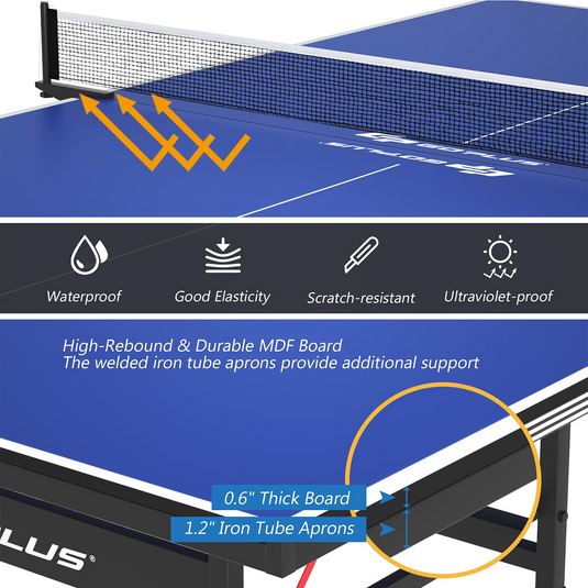 Goplus Foldable Table Tennis Table, 9'x5' Professional Ping Pong Table with Quick Clamp Net & Post Set & Wheels - GoplusUS