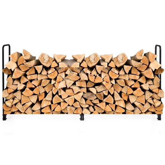 Goplus 8ft Firewood Log Rack, Outdoor Heavy-Duty Firewood Storage Holder w/Sturdy Steel Tubular Frame - GoplusUS