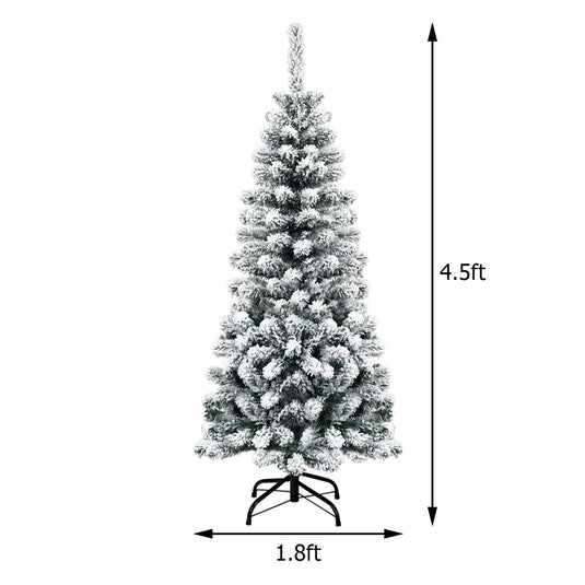 Goplus Artificial Snow Flocked Christmas Tree, Slim Xmas Snowy Tree for Indoor and Outdoor Use - GoplusUS