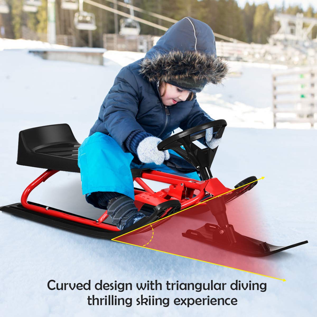 Ski Sled Slider Board with Twin Brakes - Goplus
