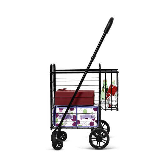 Folding Shopping Utility Cart, Double Basket and 360 Swivel Wheels - GoplusUS
