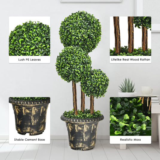 2.5 Ft/3 Ft  Artificial Boxwood Topiary Tree, Fake Greenery Plants Triple Ball Tree - GoplusUS
