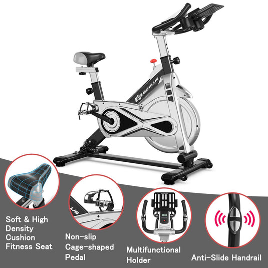 Adjustable Exercise Bike, Stationary Silent Bicycle with Dual-Spring Shock Absorption - GoplusUS