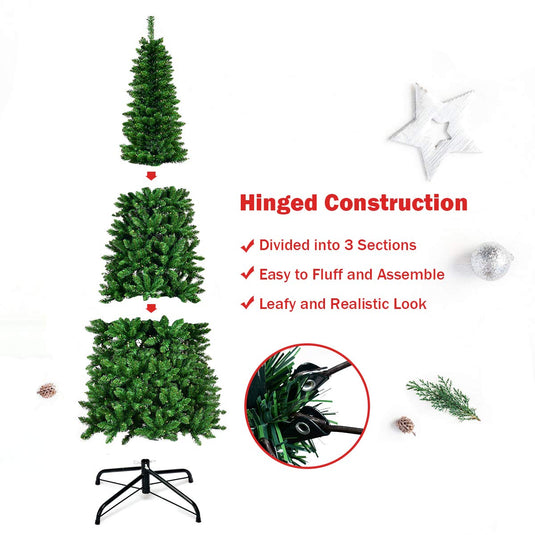 Prelit Pencil Christmas Tree, Premium Hinged Fir Tree