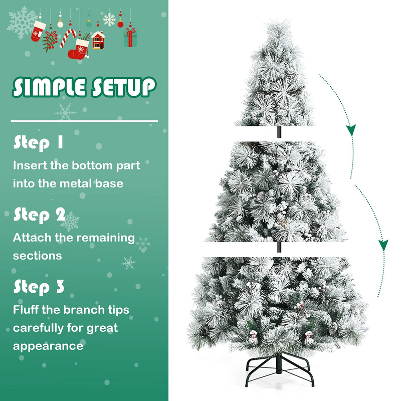 Load image into Gallery viewer, Goplus Snow Flocked Christmas Tree, Artificial Hinged Xmas Pine Tree,Pine Cone &amp; Red Berries - GoplusUS
