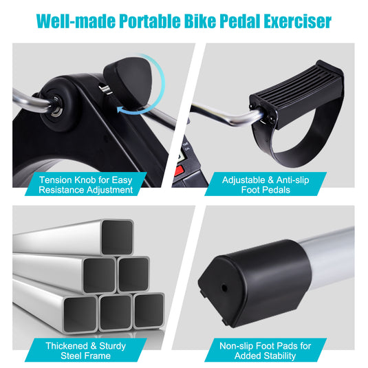 Folding Pedal Exerciser, Adjustable Resistance Mini Exercise Bike - GoplusUS