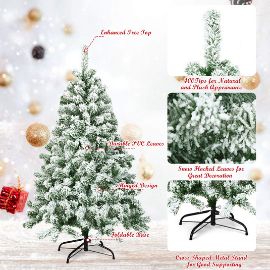 Goplus 4.5FT Snow Flocked Christmas Tree, Artificial Hinged Pine Tree with Premium PVC Needles & Solid Foldable Metal Stand - GoplusUS
