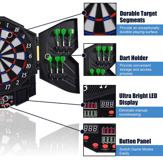 Professional Electronic Dart Board Cabinet Set Dartboard Game Room LED Display