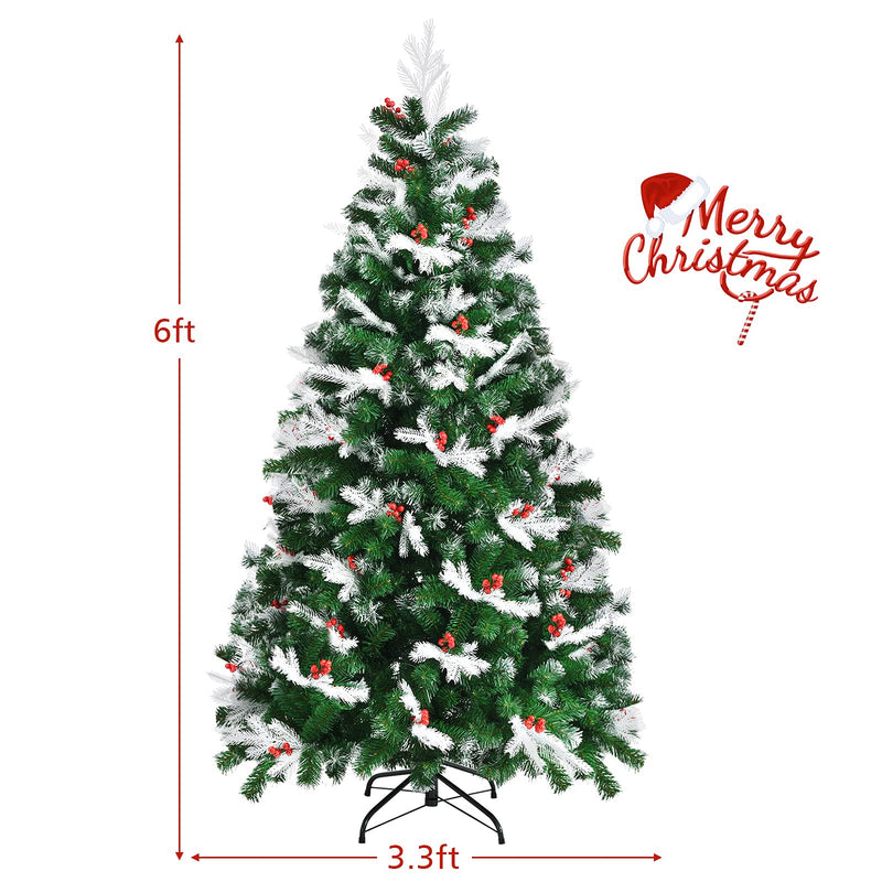 Load image into Gallery viewer, 6ft/7ft  Snow Flocked Christmas Tree, Artificial Hinged XmasTree - GoplusUS
