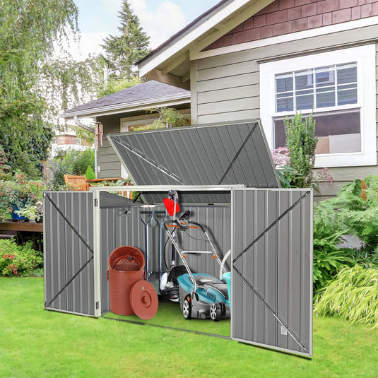 Outdoor Storage Shed 6' x 3', Multi-Purpose Galvanized Steel Garbage Cans Box - GoplusUS