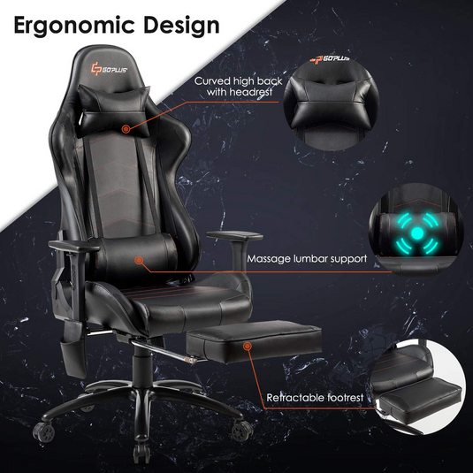 Goplus Massage Gaming Chair, Reclining Backrest, Handrails and Seat Height Adjustment Racing Computer Office Chair - GoplusUS