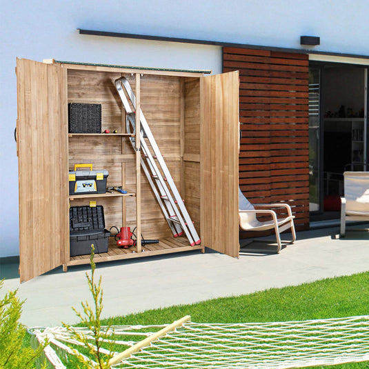 Outdoor Storage Shed, Fir Wood Cabinet for Garden Yard, Lockable Doors - GoplusUS