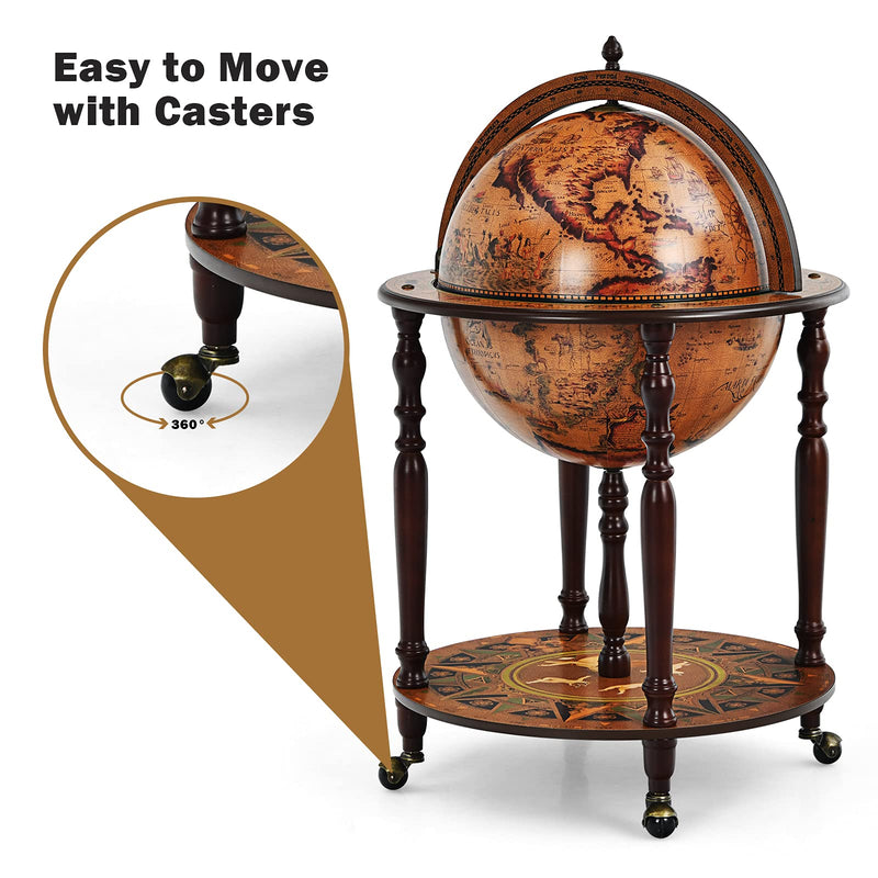 Load image into Gallery viewer, 18&#39; Globe Wine Bar Stand, 16th Century Italian Replica Wine Cabinet with Wheels - GoplusUS
