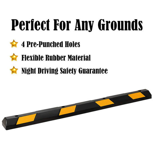 Goplus Rubber Parking Curb, 72" Heavy Duty Packing Block Parking Target with 8 High Reflective Yellow Safety Stripes - GoplusUS