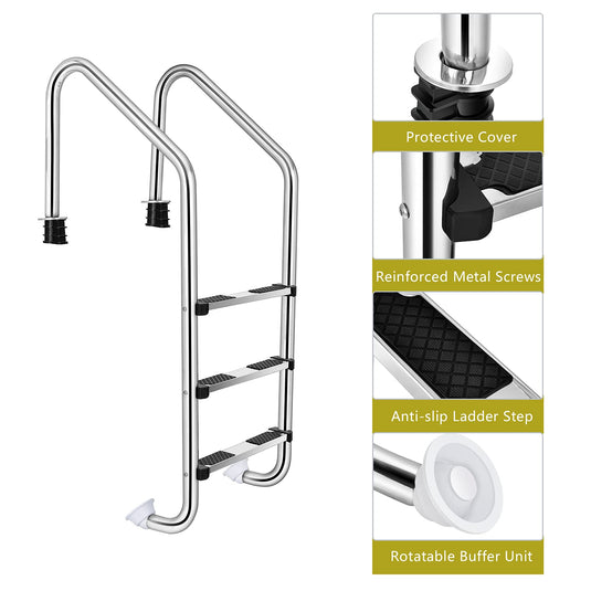 Swimming Pool Ladder, 3-Step In-Ground Stainless Steel Step for Indoor/Outdoor Pool