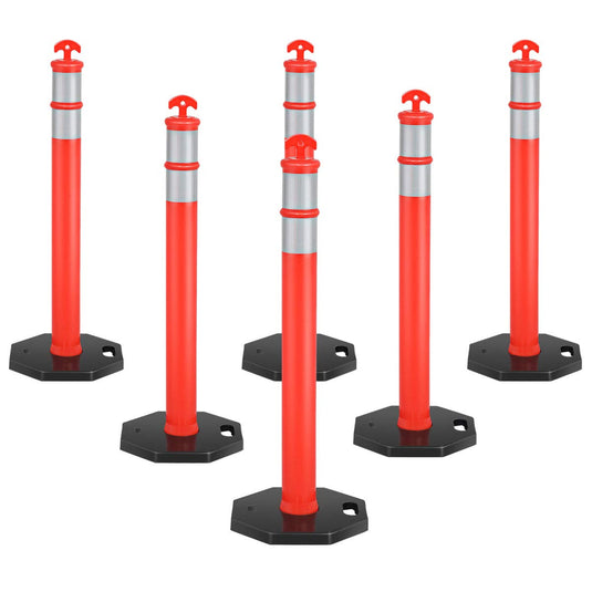 45" Delineator Post Cone, 6 Pack Traffic Cone Safety Barrier with 4" Reflective Collars - GoplusUS