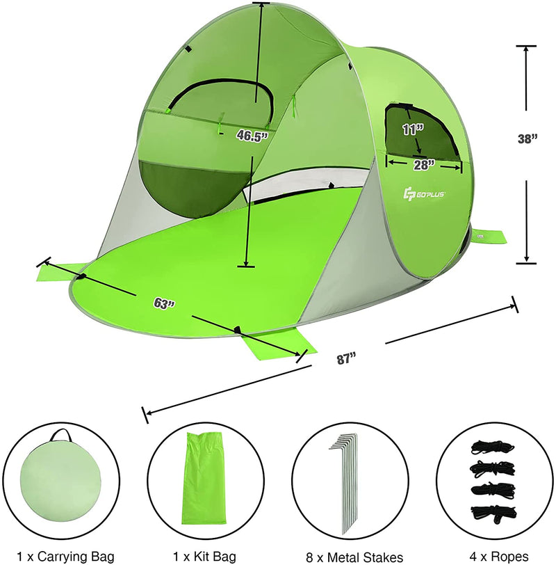 Load image into Gallery viewer, 3-4 Person Pop Up Beach Tent, Portable Instant Beach Sun Shade Shelter w/UPF 50+ UV Protection - GoplusUS
