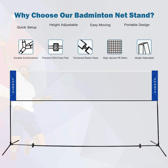 Portable Badminton Net, 2.5' to 5' Height Adjustable - GoplusUS