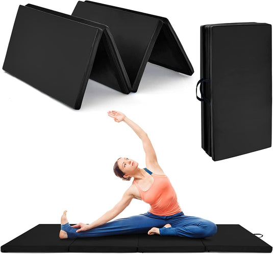 Goplus 8' x 4' Folding Gymnastics Mat, 2" Thick 4 Fold Exercise Tumbling Mat with Carrying Handles for Home Gym Fitness