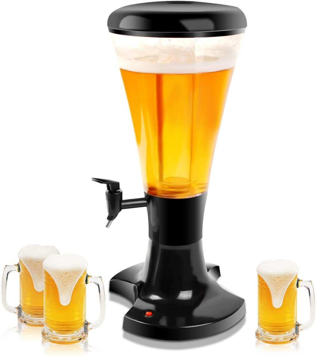 Beer Tower Dispenser 3L Cold Draft Beer Tower Beverage Dispenser with LED Lights & Removable Ice Tube - GoplusUS