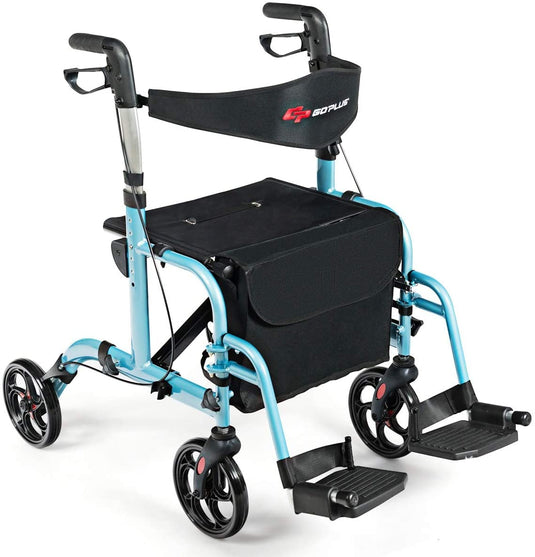 Goplus Walkers for Seniors, Foldable Standard Walker with 5’’ Wheels and  Removable Padded Armrests 440lbs, Lightweight Walking Mobility Aid, Folding