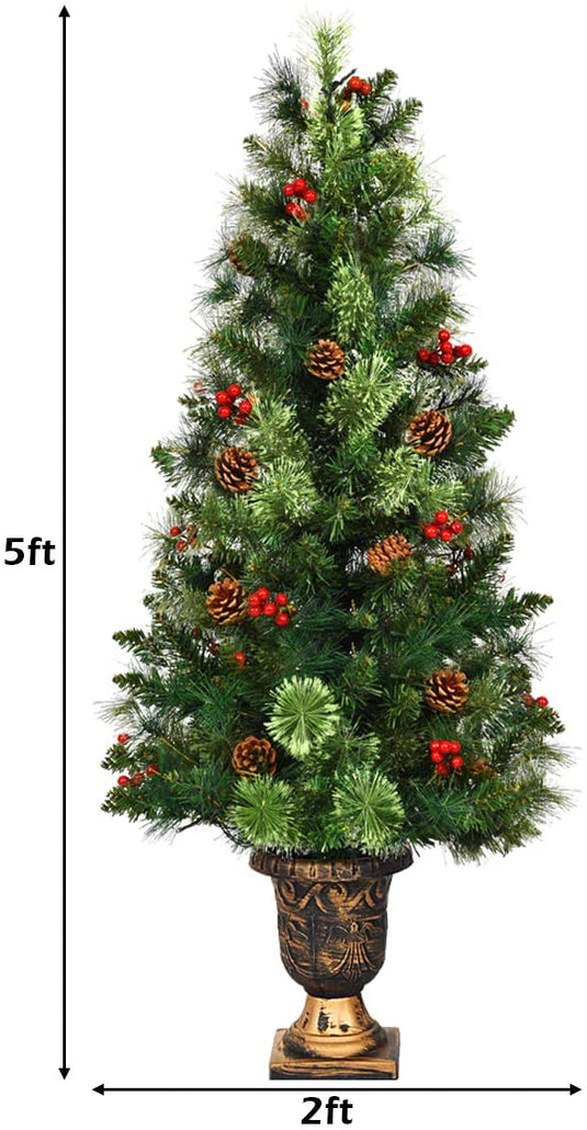 5 FT Christmas Tree Pre-Lit Tabletop Artificial Entrance Tree with 100 Led Lights - GoplusUS