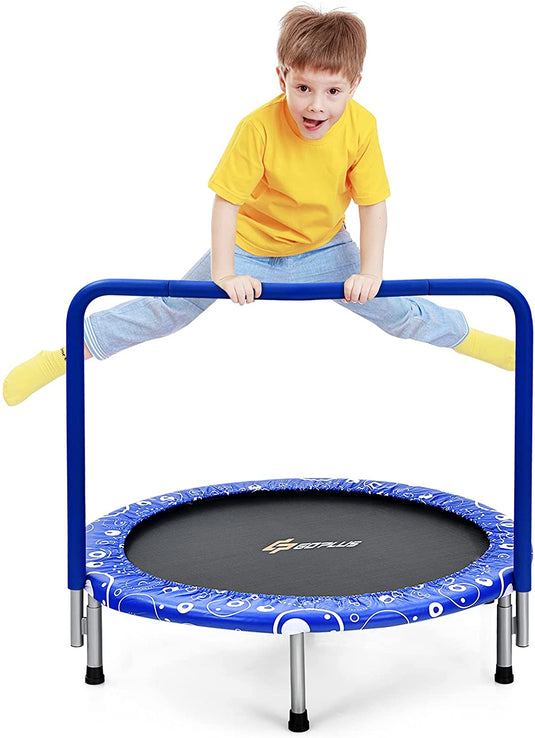36Inch Kids Trampoline, Foldable Mini Rebounder with Full Covered Handle and Safety Pad - GoplusUS