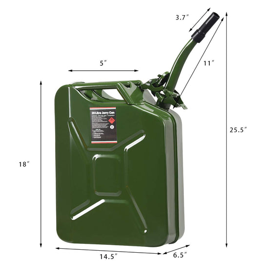 20 Liter (5 Gallon) Jerry Fuel Can with Flexible Spout Equipment (Army Green) - GoplusUS