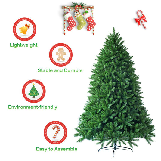 7.5ft Unlit Artificial Christmas Tree, Premium Hinged Fir Tree - GoplusUS