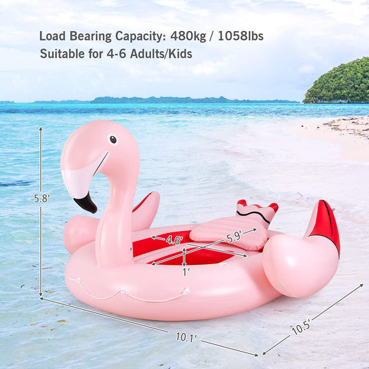 4-6 People Inflatable Flamingo Floating Island, Giant Float - GoplusUS