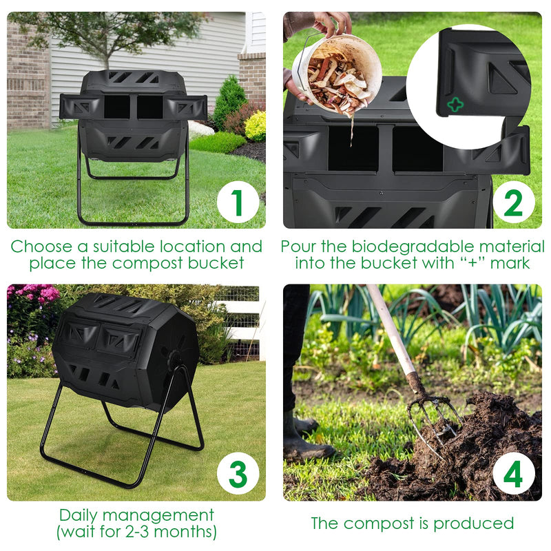 Load image into Gallery viewer, 43 Gallon Composting Tumbler, Dual Chamber High Volume Compost with 2 Sliding Doors - GoplusUS
